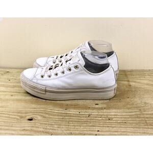 Converse Sneakers 9.5 White Leather Lift Platform Chucks All Star